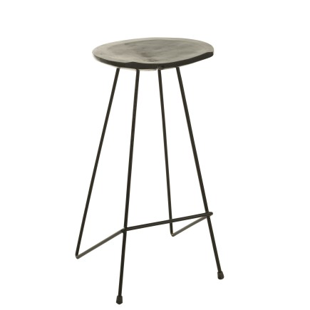 CHAISE BAR TECK BOIS/MET NOIR