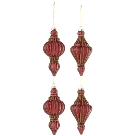 Boite de 4boules de Noël en verre rouge 7x7x14.5 cm