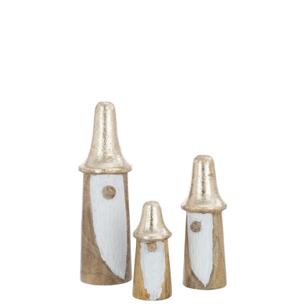 Gnomes champignons en bois doré 7x7x26 cm