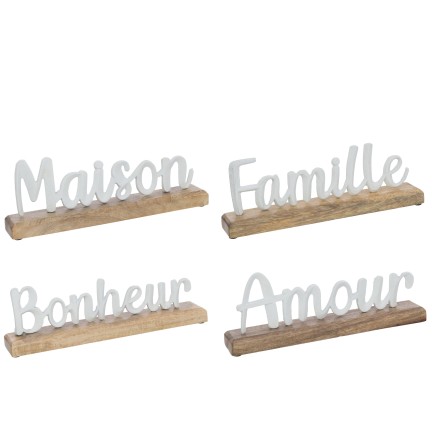 Mots aluminium sur socle en bois blanc 33x5x17 cm (Vendu par 4)