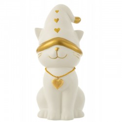 Chat avec bonnet en porcelaine blanc et or 16.2x13.6x29.4 cm