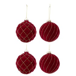 Boite de 4boules de Noël en verre rouge 10x10x10 cm
