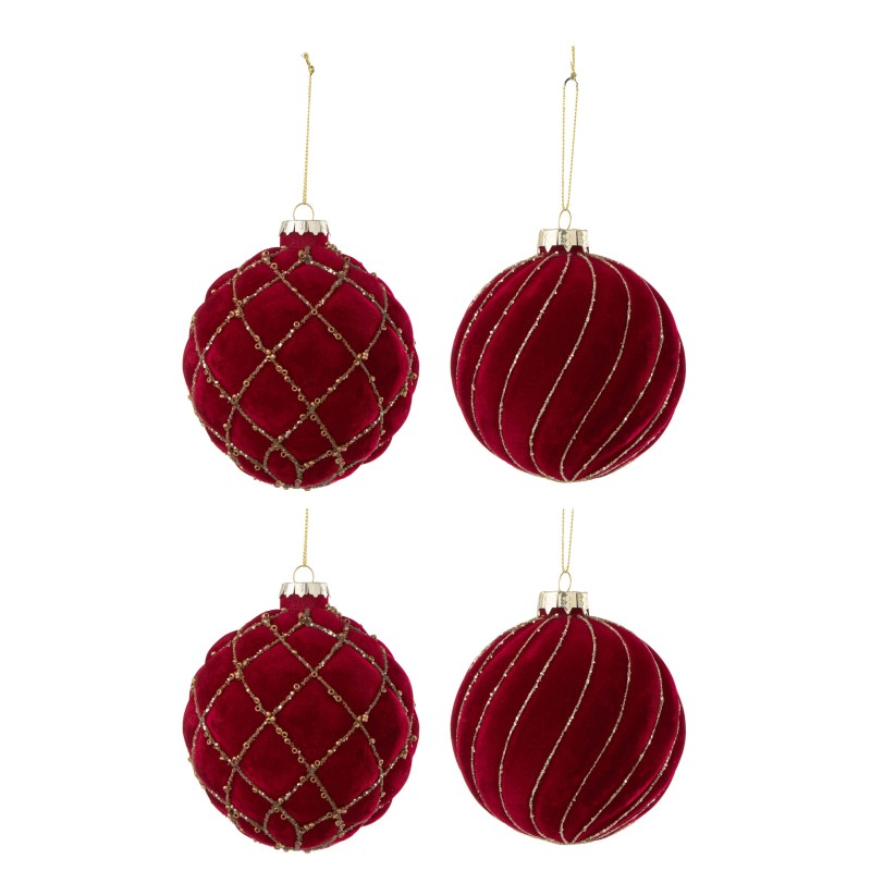 Boite de 4boules de Noël en verre rouge 10x10x10 cm