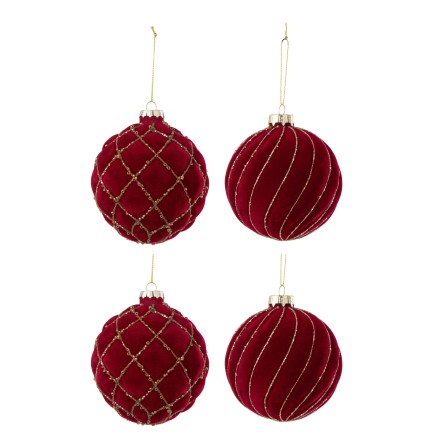 Boite de 4boules de Noël en verre rouge 10x10x10 cm