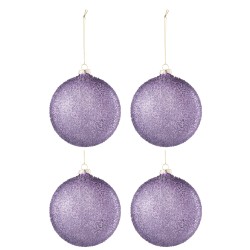 Boite de 4 boules de Noël en verre mauve 12x12x12 cm