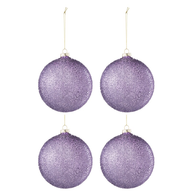 Boite de 4 boules de Noël en verre mauve 12x12x12 cm Boite de 4 boules de Noël en verre mauve 12x12x12 cm