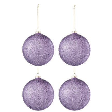 Boite de 4 boules de Noël en verre mauve 12x12x12 cm