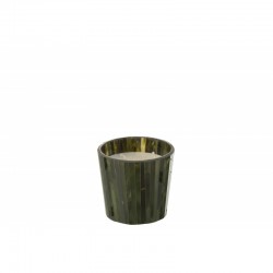 Bougie parfumée 35H dans pot en verre vert 12x12x11.5 cm