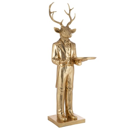 Cerf serveur avec plateau en polyrésine doré 72*59*194 cm