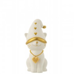 Chat avec bonnet en porcelaine blanc et or 12.2x9.8x22.2 cm
