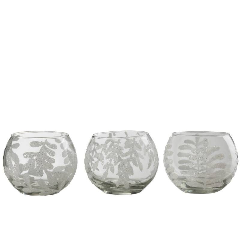 Set de 3 photophores en verre blanc 10x10x7.5 cm Set de 3 photophores en verre blanc 10x10x7.5 cm