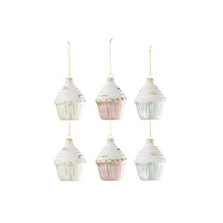 Boite de 6boules de Noël cake en verre multicouleur 7.5x7.5x10 cm