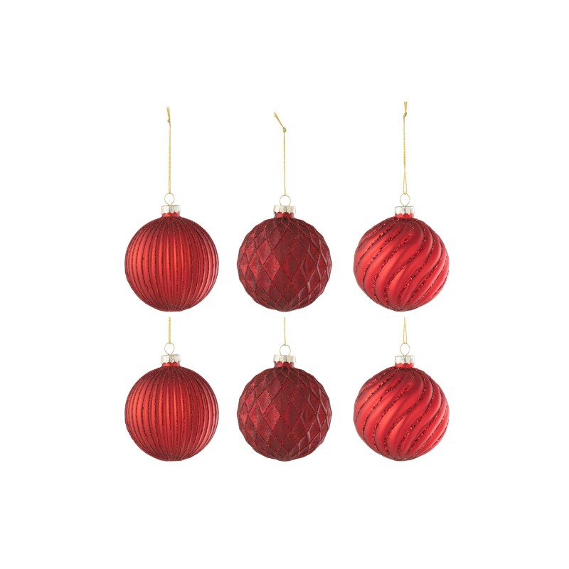 Boite de 6boules de Noël en verre rouge 8x8x8 cm