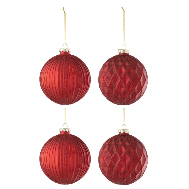Boite de 4boules de Noël en verre rouge 10x10x10 cm