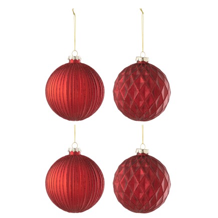Boite de 4boules de Noël en verre rouge 10x10x10 cm