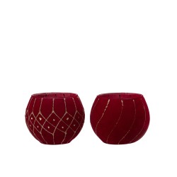 Set de 2 photophores en verre rouge 10x10x8 cm
