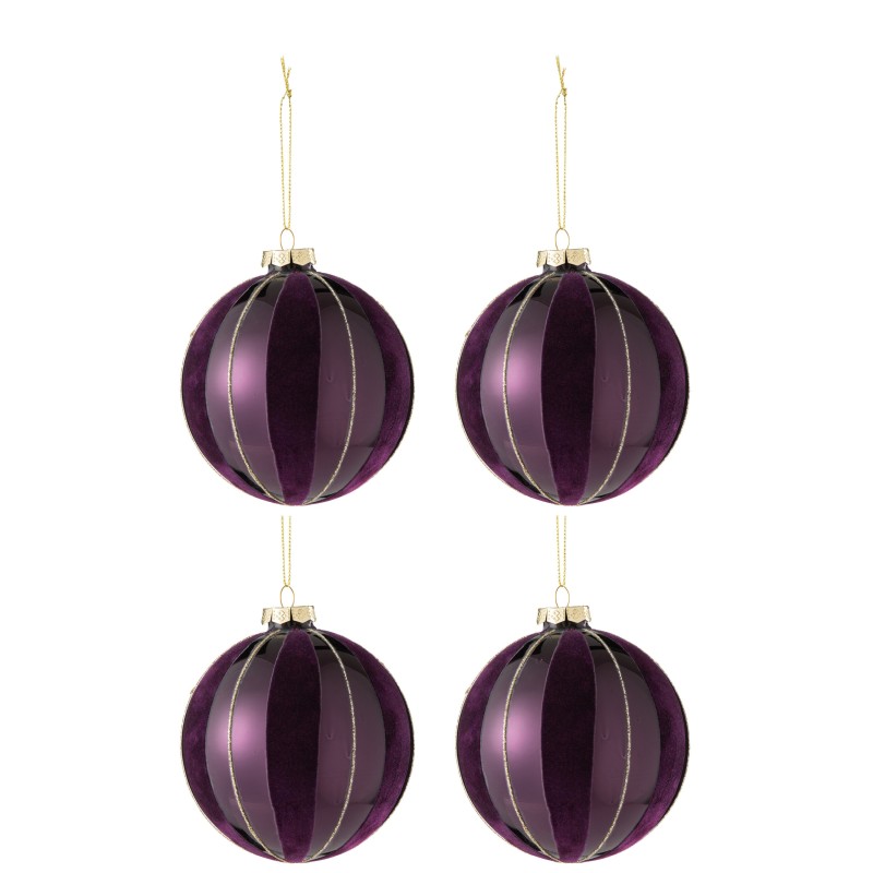 Boite de 4boules de Noël en verre mauve 10x10x10 cm Boite de 4boules de Noël en verre mauve 10x10x10 cm