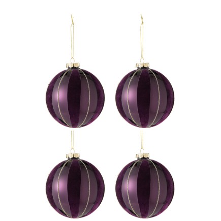 Boite de 4boules de Noël en verre mauve 10x10x10 cm