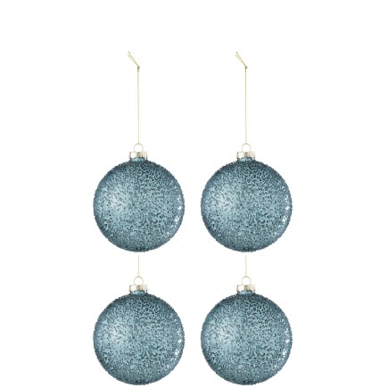 Boite de 4boules de Noël en verre bleu 10x10x10 cm