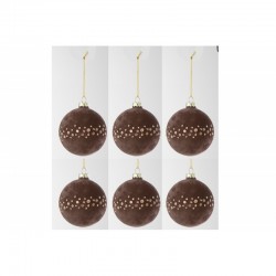 Caja de 6 bolas de Navidad de vidrio marrón de 8x8x8 cm