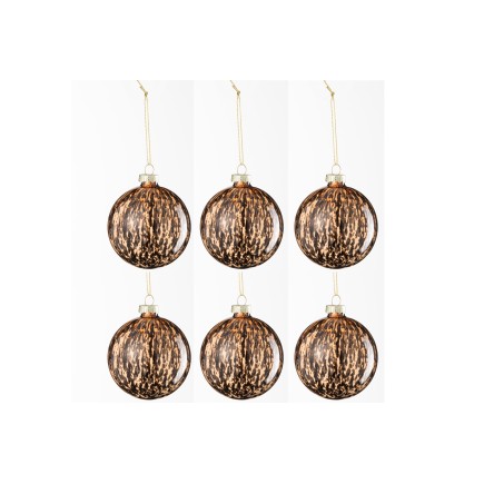 Boite de 6boules de Noël en verre marron 8x8x8 cm