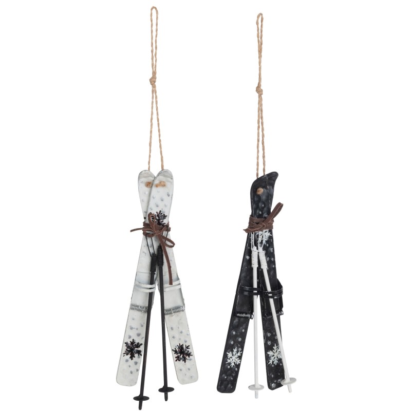 2 paires de skis à suspendre en métal Noir 12x2x23cm