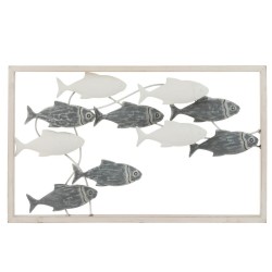 Decoration Murale Poisson Nage Metal/Bois Blanc/Gris H 3 cm