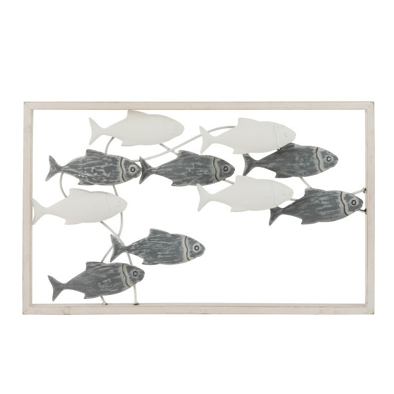 Decoration Murale Poisson Nage Metal/Bois Blanc/Gris H 3 cm