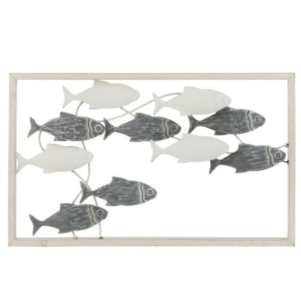 Decoration Murale Poisson Nage Metal/Bois Blanc/Gris H 3 cm