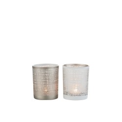 PHOTOPHORE IBIZA VERRE BLANC/GREIGE SMALL ASSORTIMENT DE 2
