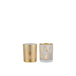 PHOTOPHORE QUADRILLE VERRE BLANC/OR SMALL ASSORTIMENT DE 2