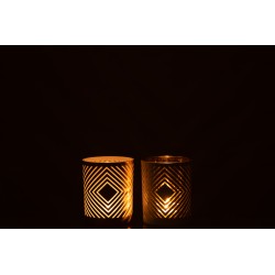 PHOTOPHORE QUADRILLE VERRE BLANC/OR SMALL ASSORTIMENT DE 2