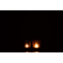 Conjunto de 2 portavelas de vidrio marrón - negro 7.3x7.3x8 cm