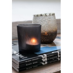 Conjunto de 2 portavelas de vidrio marrón - negro 7.3x7.3x8 cm