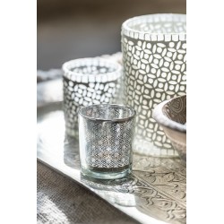 Photophore en verre argent 7.3x7.3x8 cm