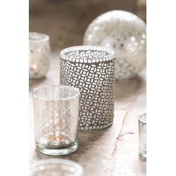 Photophore en verre argent 7.3x7.3x8 cm