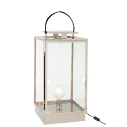 Lanterne carrée en métal argent 31.5x30x76 cm