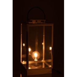 Lanterne carrée en métal argent 31.5x30x76 cm