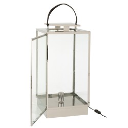 Lanterne carrée en métal argent 31.5x30x76 cm