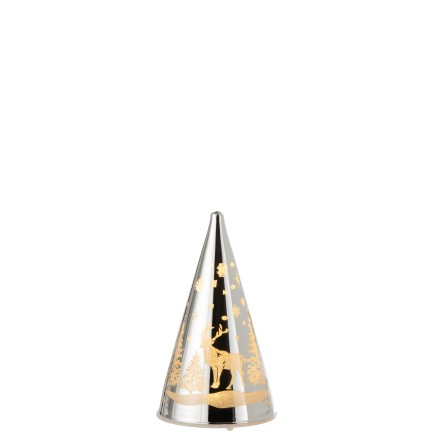 Cône décoratif de Noël à led en verre argent H13.5cm
