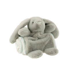 Lot doudou peluche lapin avec couverture gris