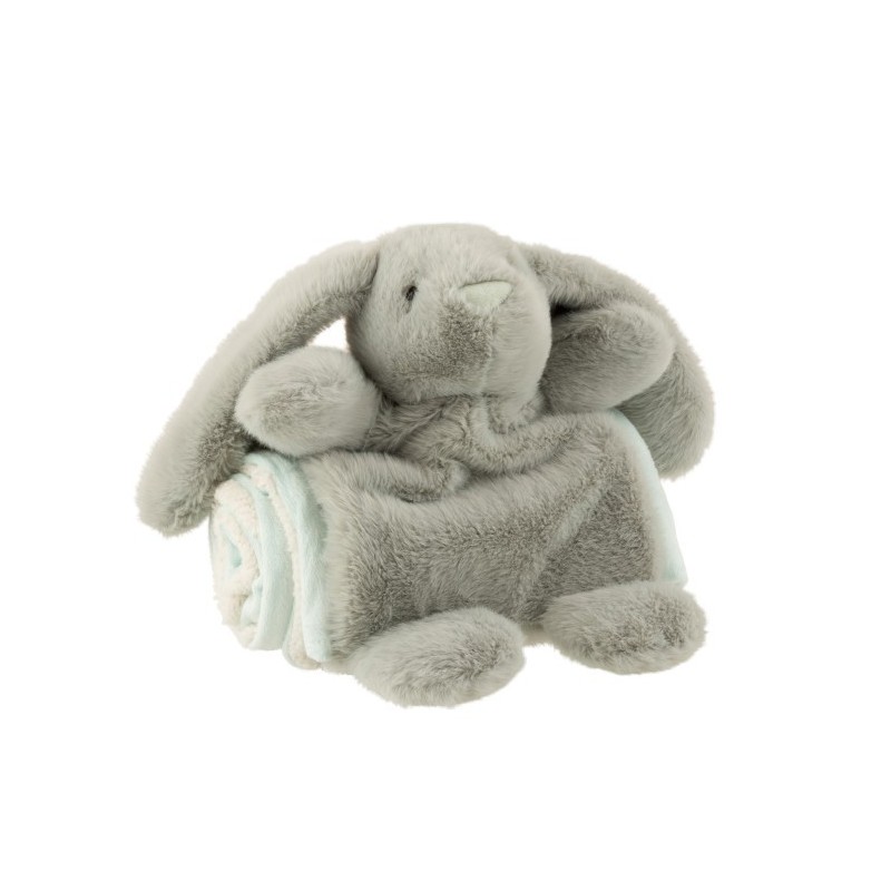 Lot doudou peluche lapin avec couverture gris
