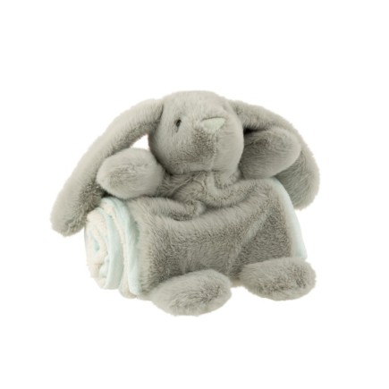 Lot doudou peluche lapin avec couverture gris