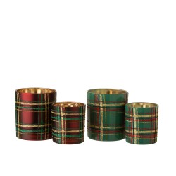 Set de 2 photophores écossais en verre rouge 9x9x10 cm