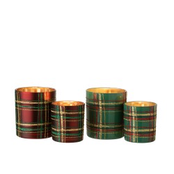 Set de 2 photophores écossais en verre rouge 9x9x10 cm