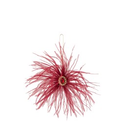 Suspension  de plumes et pierre rouge