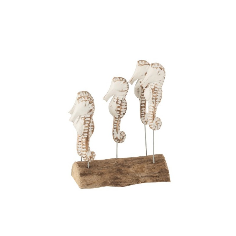 5 hippocampes ssur pied en bois blanc et naturel L18*l10*H26cm