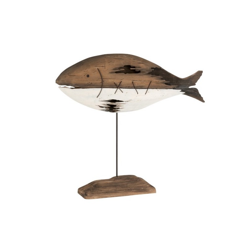 Poisson décoratif en bois sur pied en bois marron 58x13x55 cm