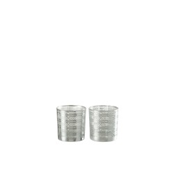 Set de 2 photophores en verre argent 7.3x7.3x8 cm