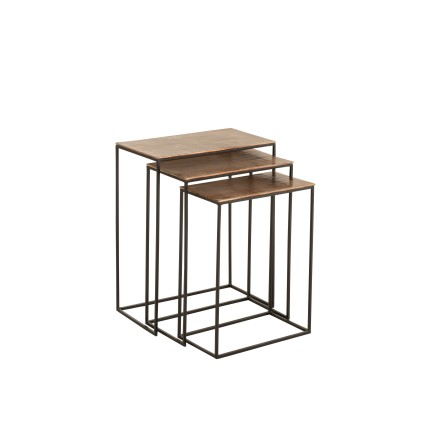 Mesa nido rectangular de metal color bronce.